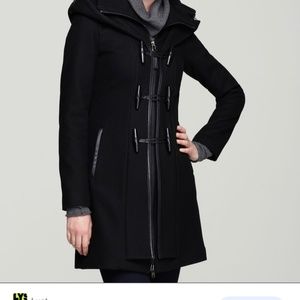 Mackage Women's Black Steffy Flat Wool Coat with Toggle and Zip Off Hood